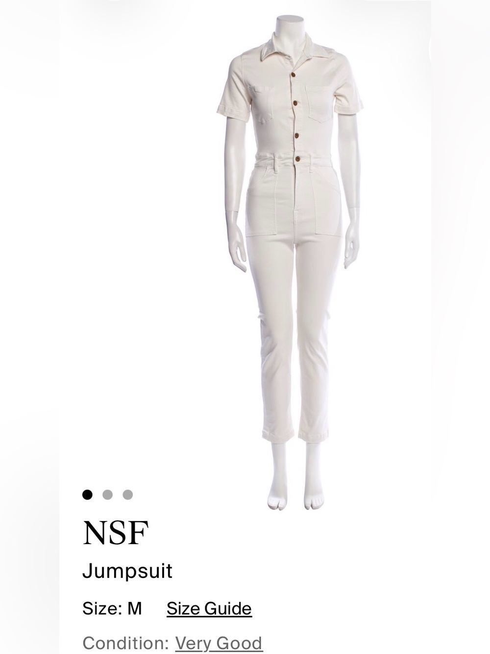NSF Cream Short-Sleeve Button-Up Utility Jumpsuit